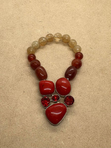 Red Coral and Garnet Set in 925 Silver with Carnelian & Citrine Crystal Beaded Bracelet