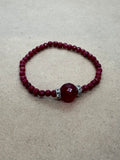 Small Faceted Ruby Crystal Beaded Bracelet with Diamanté Ruby Centrepiece