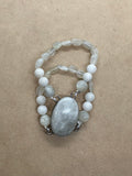 Moonstone set in 925 Silver with Rose Quartz Heart Charm and Moonstone Crystal Beaded Bracelet