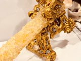 Selenite based Citrine Wand with Luck Dragons and Dragon Stand