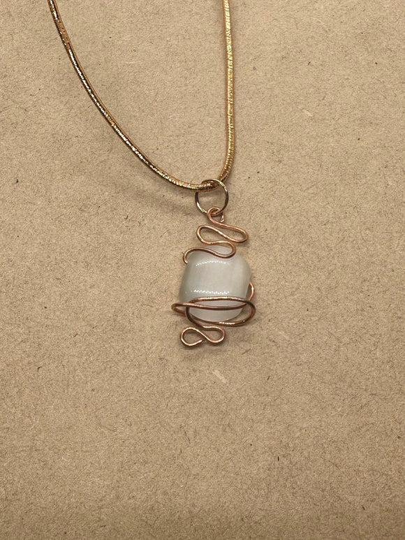 White Cat’s Eye in Copper Wire Necklace