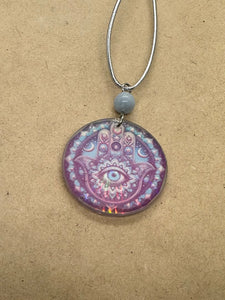 Handmade Orgone Hamsa Hand Necklace with Celestite