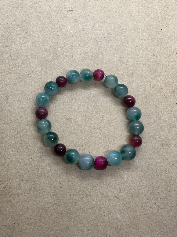 Green Jade and Pink Tiger’s Eye Bracelet