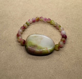 Watermelon Tourmaline with Agate Centrepiece Crystal Bracelet