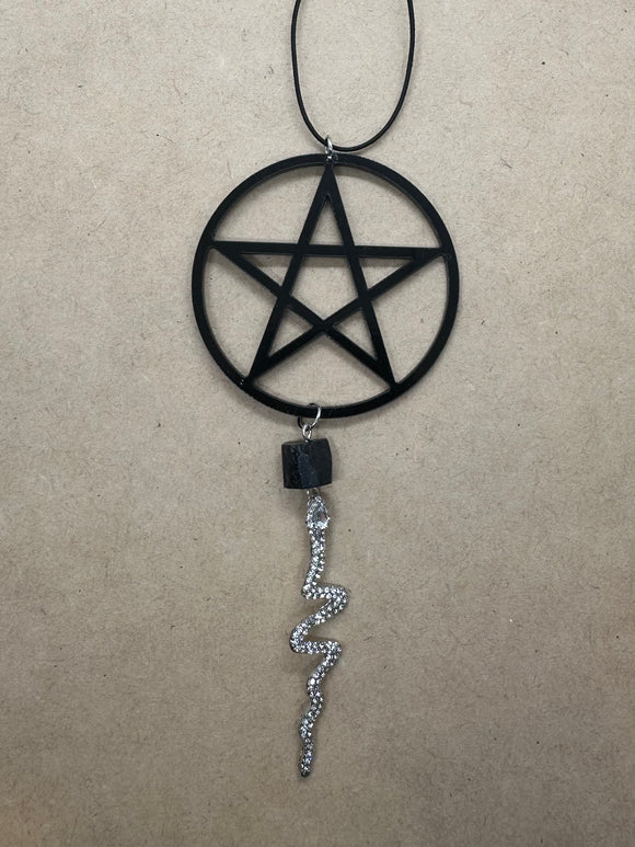 Pentacle Black Tourmaline Snake Necklace