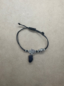 Rope Bracelet with Silver Hematite Buddha Head & Black Goldstone Crystal Charm