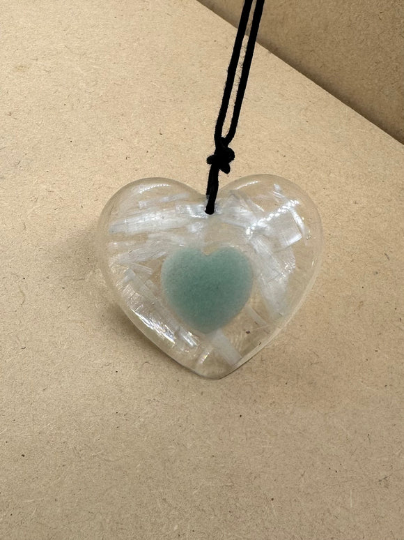 Selenite and Green Aventurine Pendant