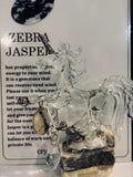 Crystal Unicorn with Zebra Jasper Display 10cm tall