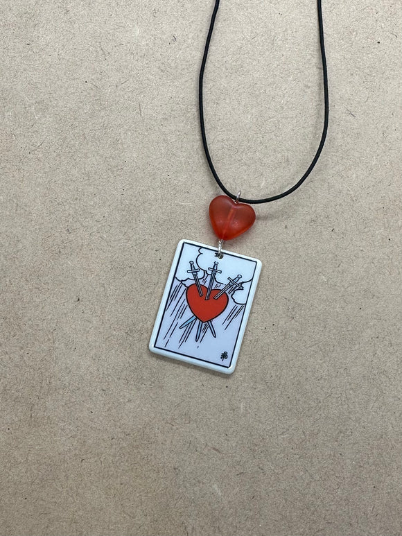 3 of Swords Tarot Card Necklace