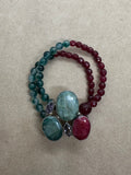 Ruby, Tanzanite & Emerald Bracelet set in 925 Silver with Green Jade & Faceted Ruby Beaded Double Strand Bracelet