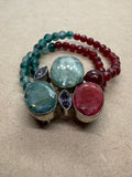 Ruby, Tanzanite & Emerald Bracelet set in 925 Silver with Green Jade & Faceted Ruby Beaded Double Strand Bracelet