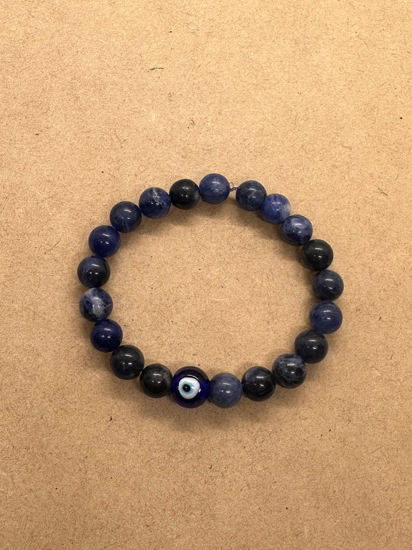 Sodalite Crystal Beaded Protection Bracelet with Evil Eye 🧿