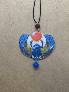 Handmade Scarab Orgone Blue Agate & Garnet Necklace