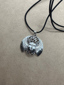 Silver Tone Scarab Necklace