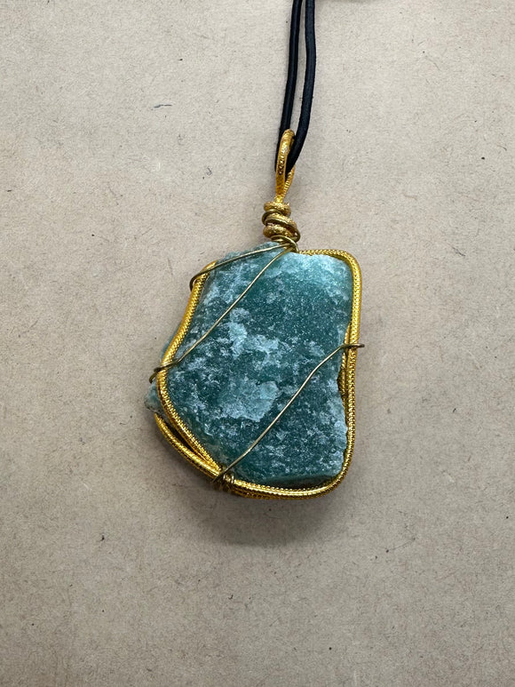 Large Wired Green Obsidian Pendant