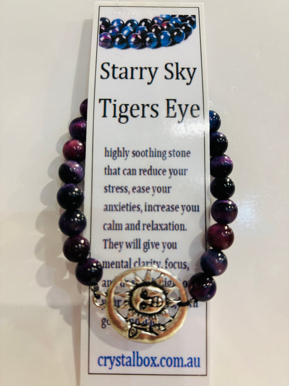 Sun and Moon Starry Night Tigers Eye Bracelet