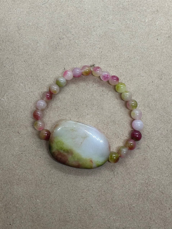 Watermelon Tourmaline with Agate Centrepiece Crystal Bracelet