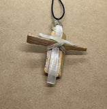 Palo Santo Wood Cross Necklace with Selenite Clear Quartz