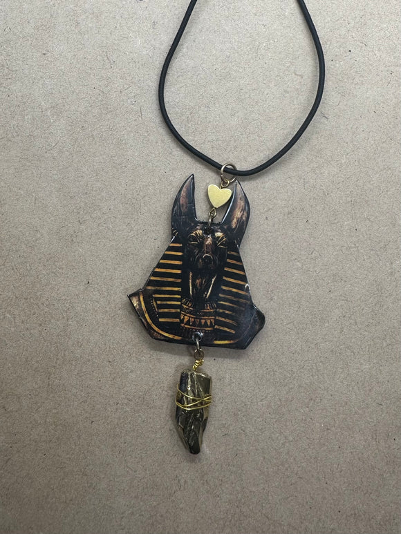 Handmade Anubis Gold Aura Quartz Necklace