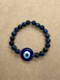 Blue Tiger’s Eye Crystal Bracelet with Turkish Evil Eye Centrepiece