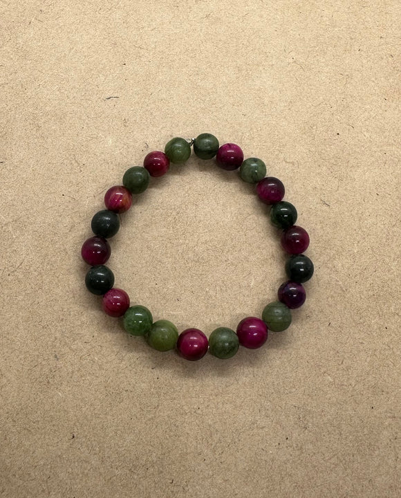 Green Jade and Pink Tiger’s Eye bracelet