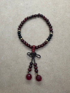 Wood Bead and Ruby Bracelet