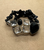 Black Tourmaline & Clear Quartz set in 925 Silver Crystal Beaded Bracelet with Silver Hematite Buddha Heads