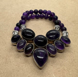 Amethyst bracelet set in 925 Silver Crystal Double Strand Beaded Bracelet with Silver Hematite Buddha Heads