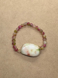 Watermelon Tourmaline with Agate Centrepiece Crystal Bracelet