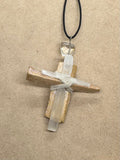 Palo Santo Wood Cross Necklace with Selenite Clear Quartz