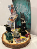 Miniature Black Cat & Crow Tarot Figurine.