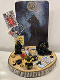Miniature Black Cat & Crow Tarot Figurine.