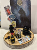 Miniature Black Cat & Crow Tarot Figurine.