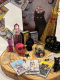 Miniature Black Cat & Crow Tarot Figurine.