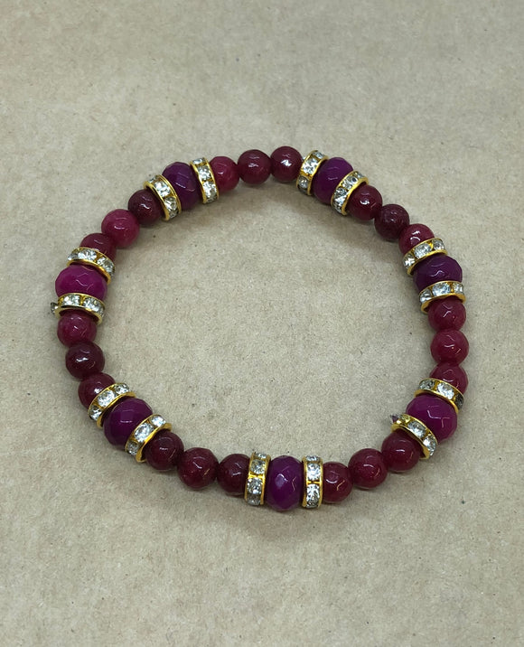 Faceted Ruby Crystal Beaded Bracelet with Diamanté Features