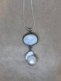 Moonstone Set in 925 Silver with Baroque Pearl