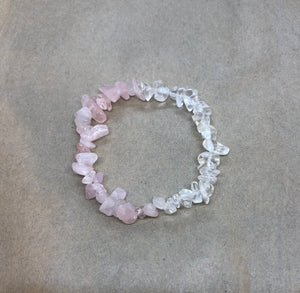 Rose Quartz & Clear Quartz Crystal Chips Beaded Bracelet