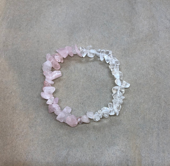 Rose Quartz & Clear Quartz Crystal Chips Beaded Bracelet