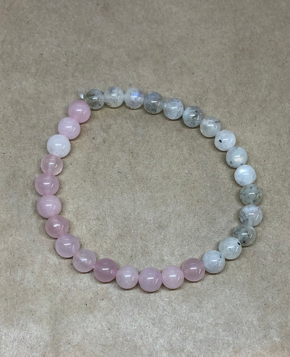 Half Rainbow Moonstone Half Rose Quartz Crystal Beaded Bracelet