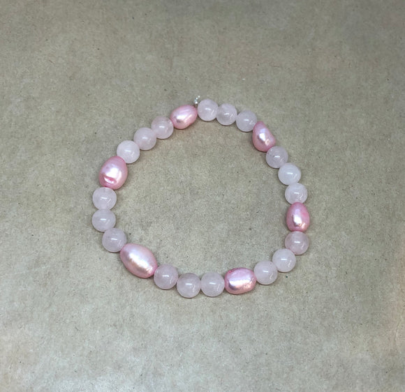 Pink Pearl & Rose Quartz Crystal Beaded Bracelet